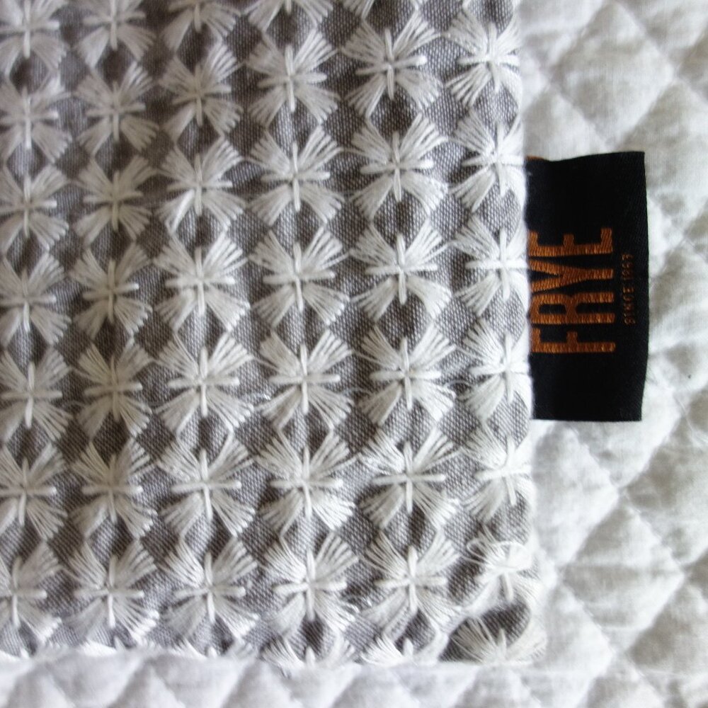 FRYE Gray & White Star Embroidered / Woven Decorative Pillow Case